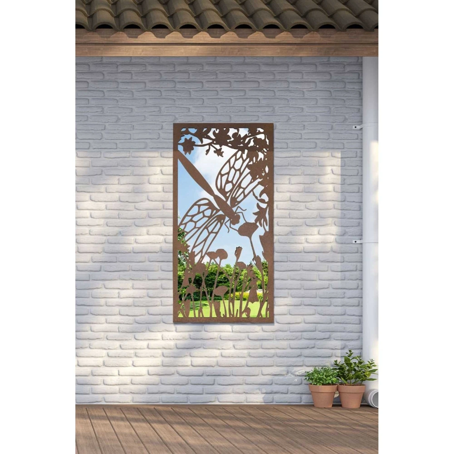 Kirkby Bronze Metal Dragonfly Silhouette Garden Mirror - 118x58cm 1 Kirkby Bronze Metal Dragonfly Silhouette Garden Mirror - 118x58cm