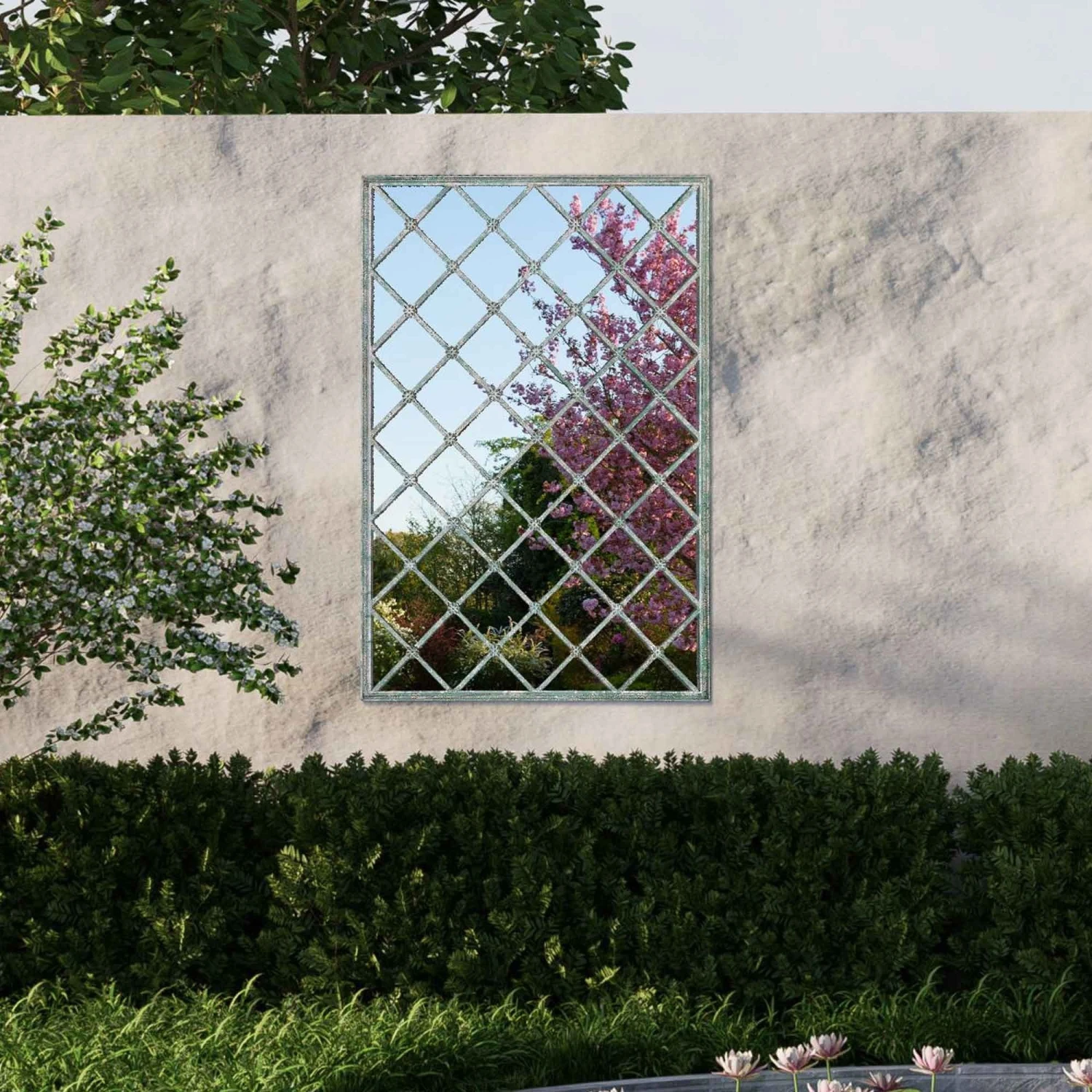 Kirkby Decorative Green Window Lattice Garden Mirror 1 Kirkby Decorative Green Window Lattice Garden Mirror