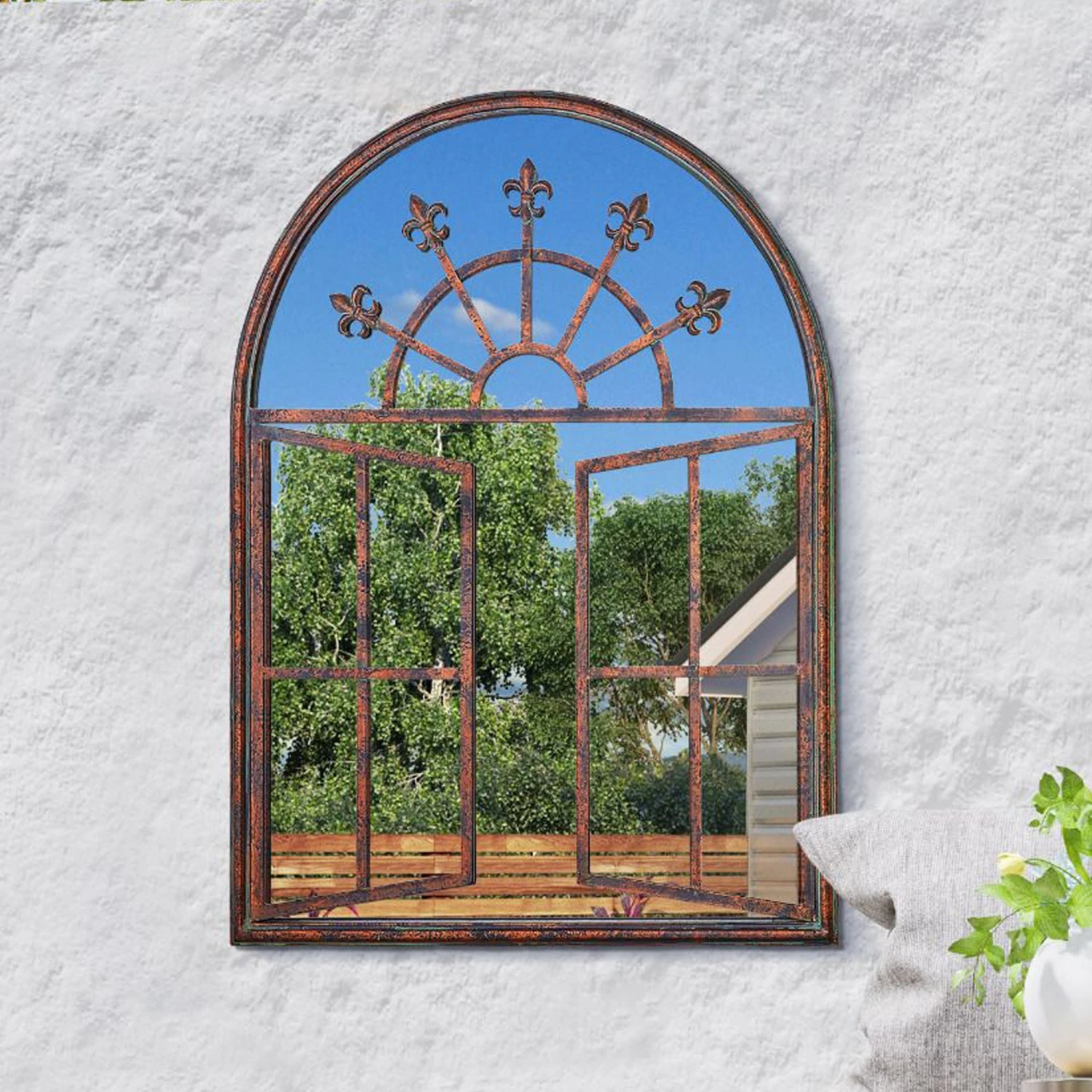 Kirkby Metal Arch Shaped Decorative Church Effect Garden Mirror 1 Kirkby Metal Arch Shaped Decorative Church Effect Garden Mirror