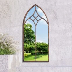 Kirkby Metal Arch Shaped Decorative Gothic Effect Garden Mirror