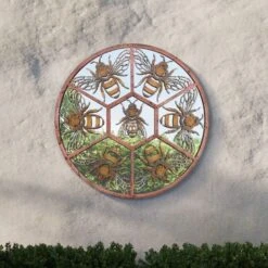 Kirkby Metal Circular Decorative Bumble Bee Window Garden Mirror