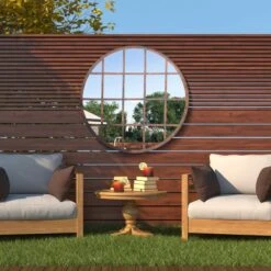 Kirkby Round Metal Decorative Garden Window Mirror 80x80cm