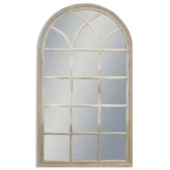 Large Antique French Style Grey Arch Window Mirror