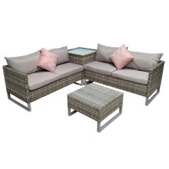 Lucy Light Grey Rattan Corner Sofa Set