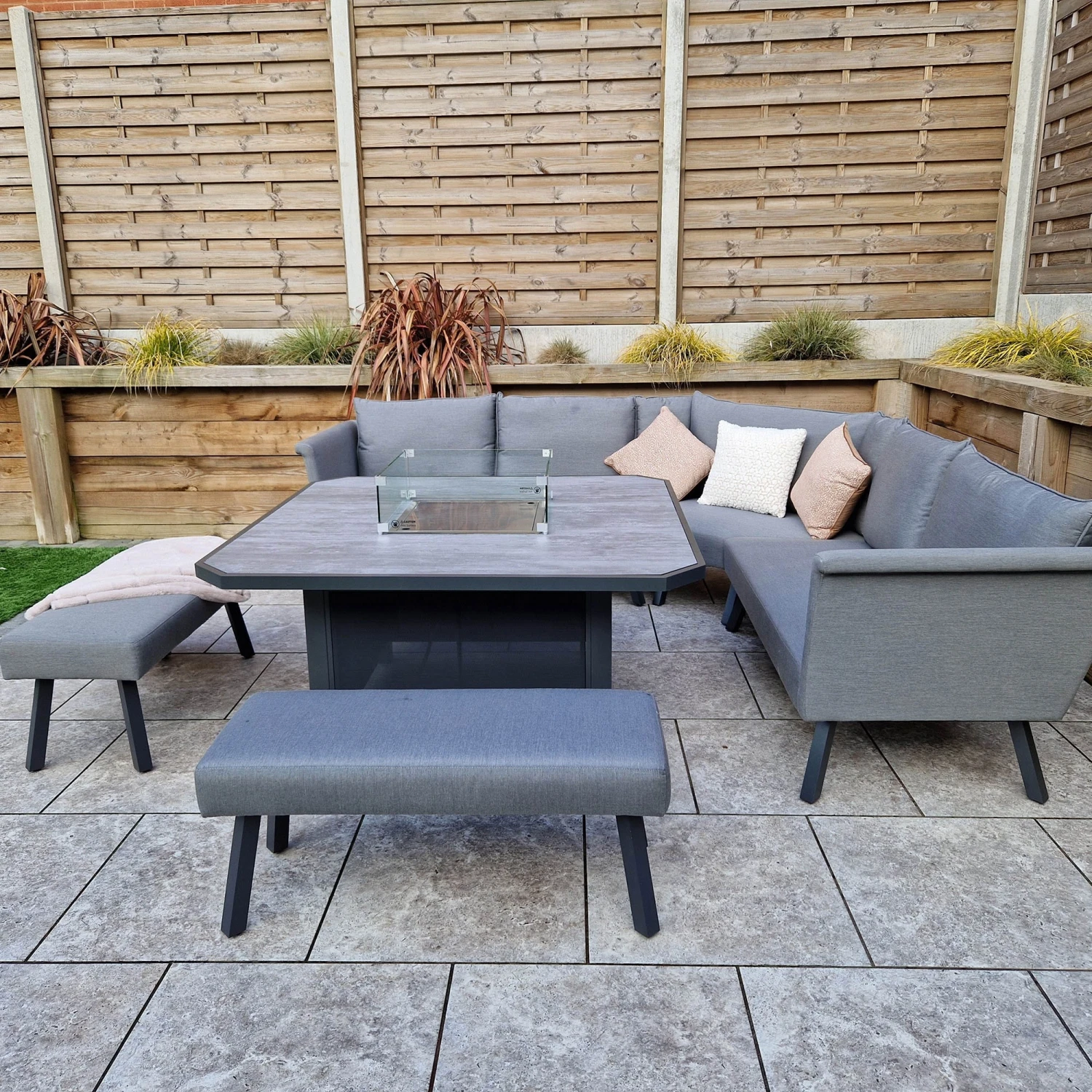 Luna Grey L Shaped Sofa 2 With Ottomans And Gas Fire Pit Table 2 Luna Grey L Shaped Sofa 2 With Ottomans And Gas Fire Pit Table - Image 2