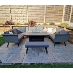 LUNA Grey U Shaped Sofa With Gas Fire Pit & Ottoman