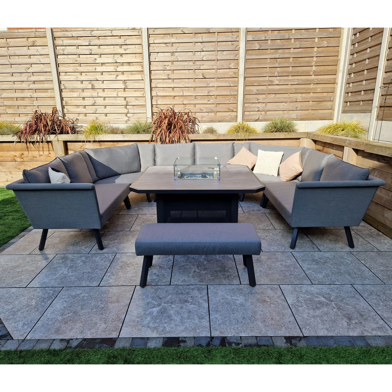 LUNA Grey U Shaped Sofa With Gas Fire Pit & Ottoman 1 LUNA Grey U Shaped Sofa With Gas Fire Pit & Ottoman