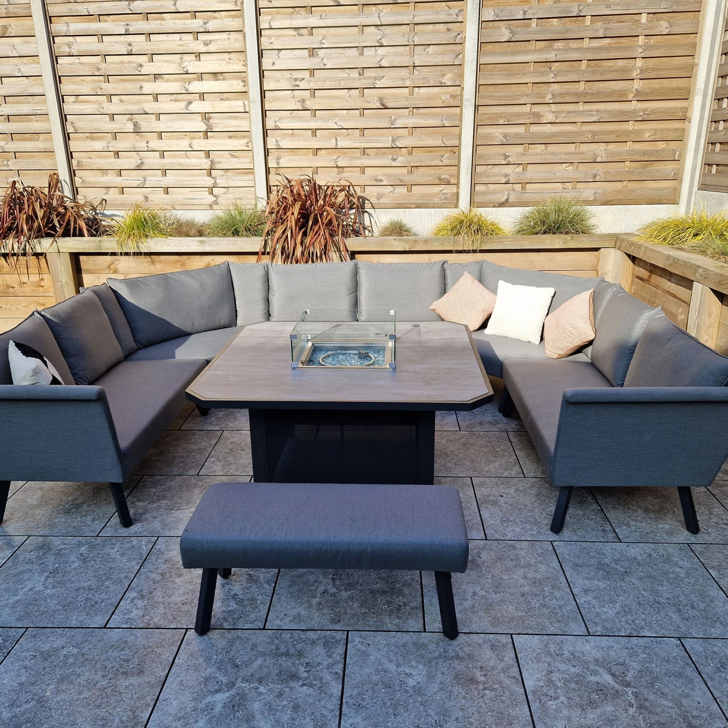 LUNA Grey U Shaped Sofa With Gas Fire Pit & Ottoman 2 LUNA Grey U Shaped Sofa With Gas Fire Pit & Ottoman - Image 2