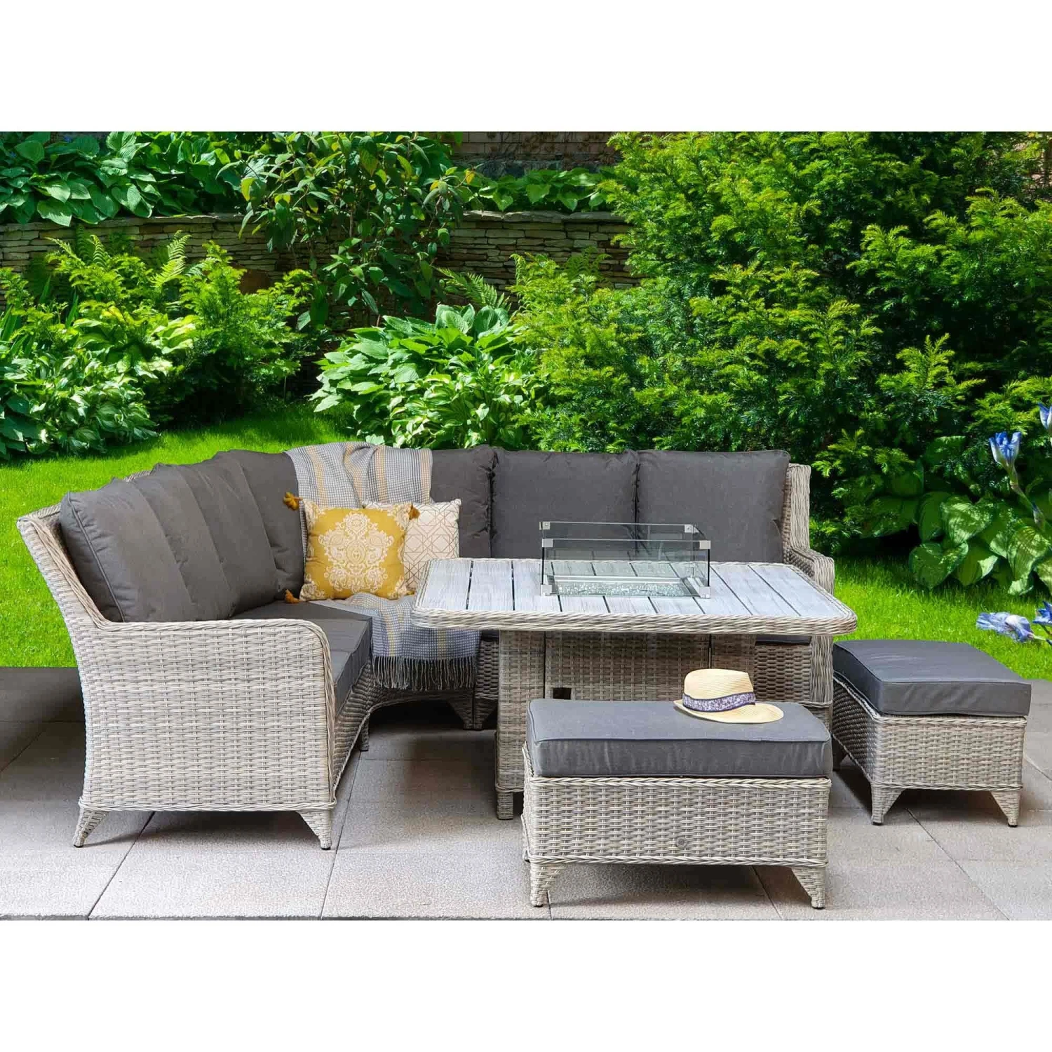 Meghan Cream Grey Rattan Corner Sofa Dining Set With Firepit Table 3 Meghan Cream Grey Rattan Corner Sofa Dining Set With Firepit Table - Image 3