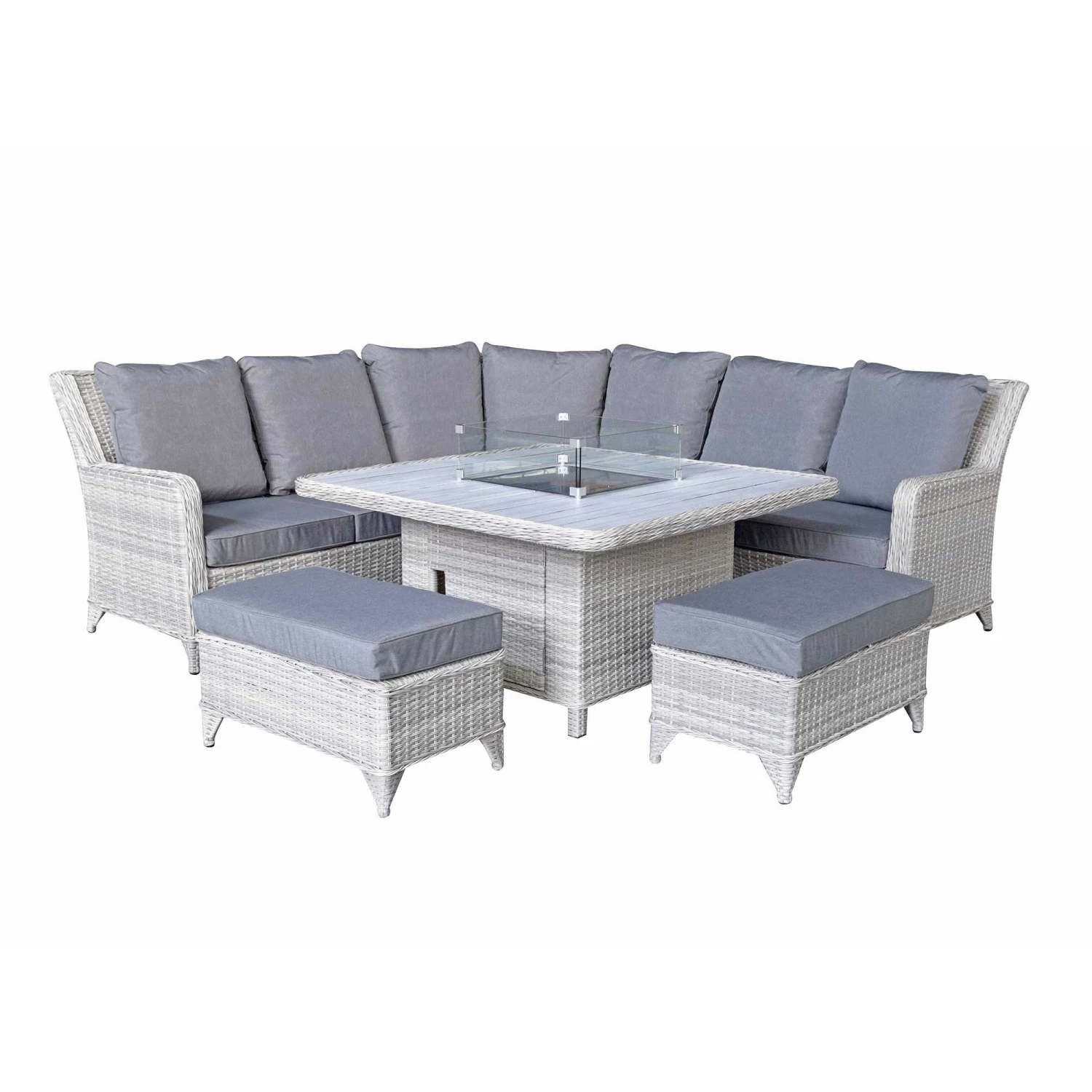 Meghan Cream Grey Rattan Corner Sofa Dining Set With Firepit Table 6 Meghan Cream Grey Rattan Corner Sofa Dining Set With Firepit Table - Image 6