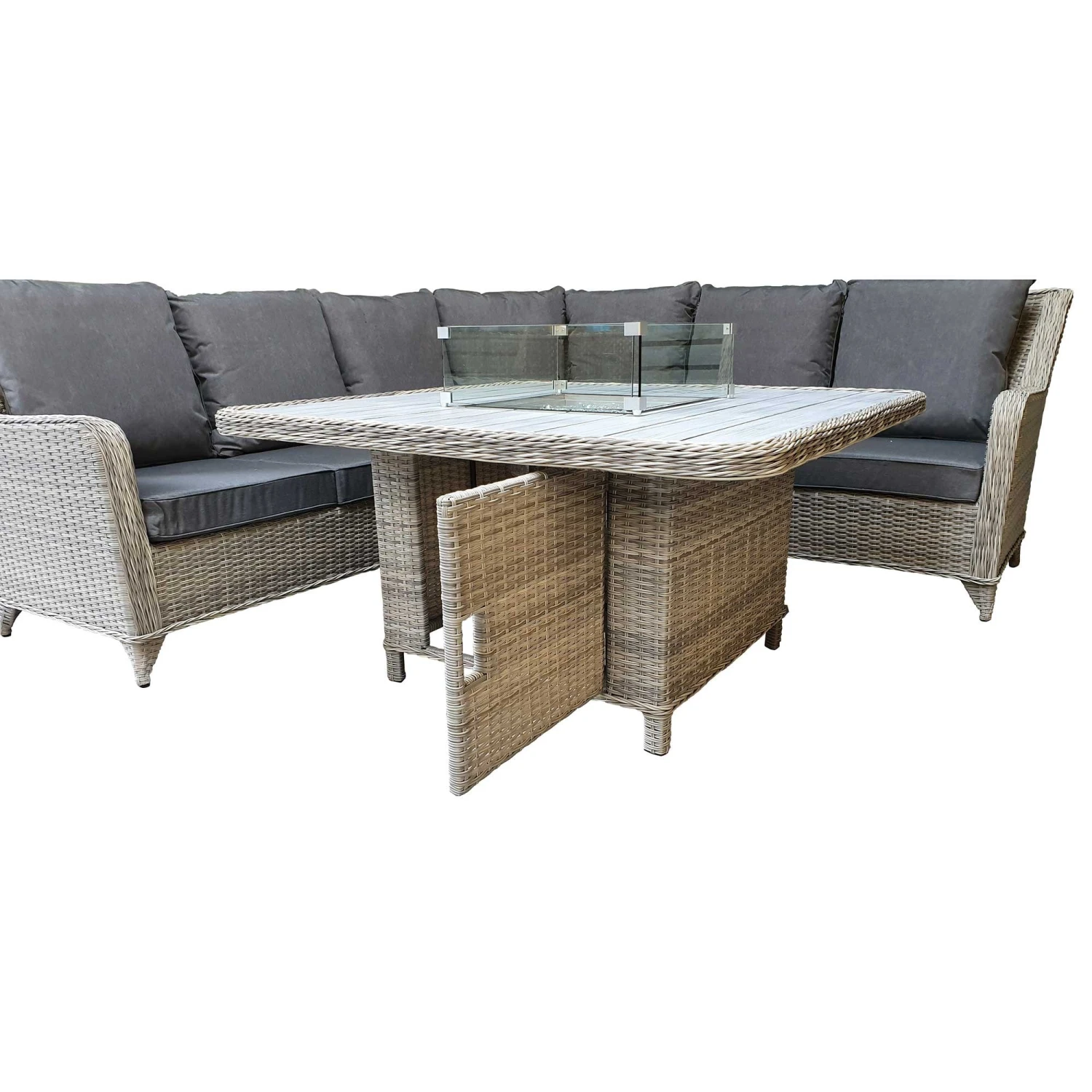 Meghan Cream Grey Rattan Corner Sofa Dining Set With Firepit Table 8 Meghan Cream Grey Rattan Corner Sofa Dining Set With Firepit Table - Image 8