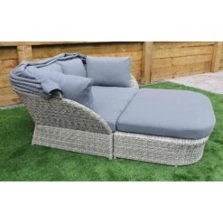 Meghan Cream Grey Rattan Day Bed With Grey Canopy Hood -Garden Furniture Sales meghan cream grey rattan day bed with grey canopy hood p78494 134952 zoom