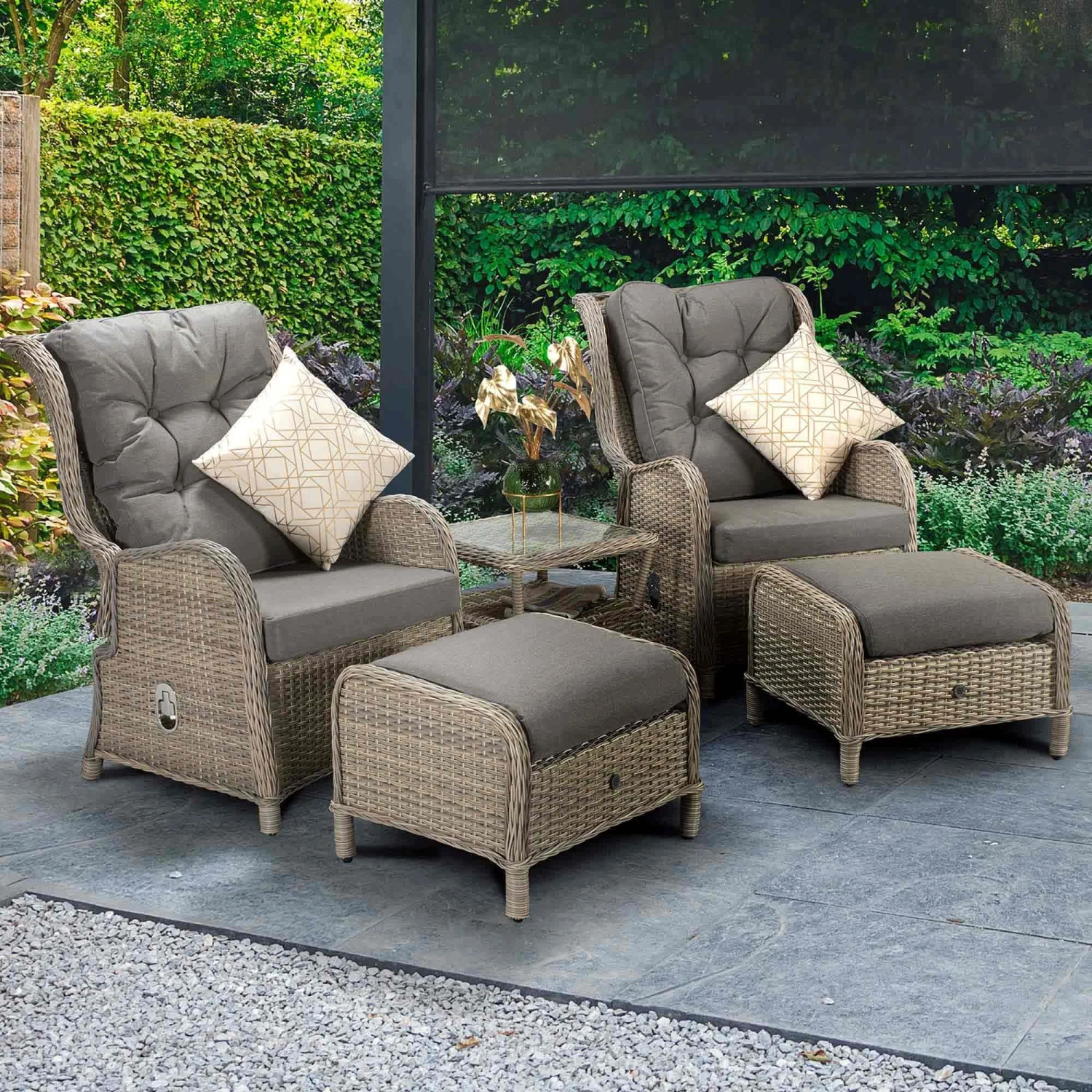 Meghan Cream Grey Rattan Reclining Lounge Set 1 Meghan Cream Grey Rattan Reclining Lounge Set