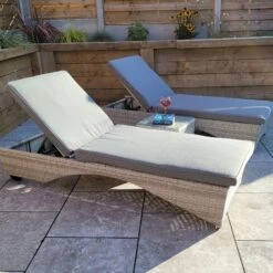 Meghan Grey Pair Of Sunloungers With Drinks Table -Garden Furniture Sales meghan grey pair of sunloungers with drinks table p83639 173111 zoom