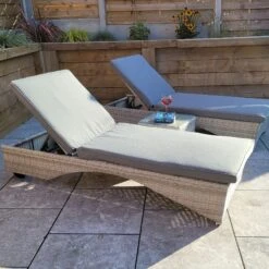 Meghan Grey Pair Of Sunloungers With Drinks Table -Garden Furniture Sales meghan grey pair of sunloungers with drinks table p83639 173115 zoom