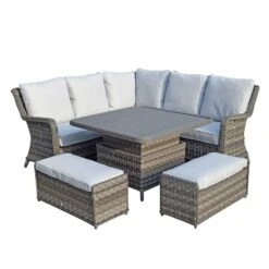 Mia Multi Grey Rattan Corner Sofa Dining Set With Lift Table