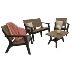 Polly Black And Grey Moulded Plastic 4 Seater Sofa Set