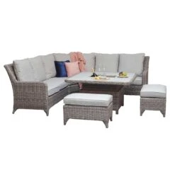 Sarah Grey Rattan Corner Sofa Dining Set With Ice Bucket Lift Table