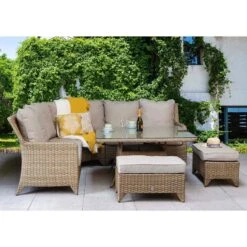 Sarah Natural Rattan Corner Sofa Dining Set