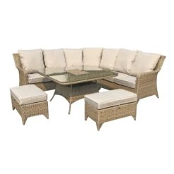 Sarah Natural Rattan Corner Sofa Dining Set With Ice Bucket Table