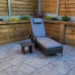 Savannah Grey Rattan Single Sunlounger With Drinks Table