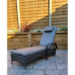 Savannah Grey Rattan Single Sunlounger With Drinks Table -Garden Furniture Sales savannah grey rattan single sunlounger with drinks table p78521 173031 zoom