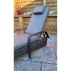 Savannah Grey Rattan Single Sunlounger With Drinks Table -Garden Furniture Sales savannah grey rattan single sunlounger with drinks table p78521 173032 zoom