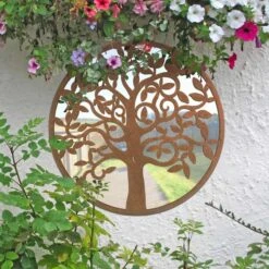 Small Tree Design Round Garden Mirror