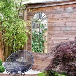 Somerley Large Gothic Arched Stone Coloured Garden Mirror