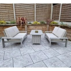 Venus Grey2 Seater Sofa Set With Table Featuring Fire Pit