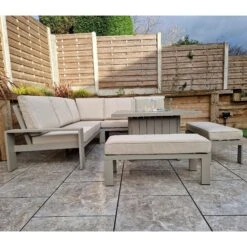 Venus Light Grey L Shape Corner Sofa With 2 Benches & Fire Pit Table -Garden Furniture Sales venus light grey l shape corner sofa with 2 benches fire pit table p83642 173132 zoom