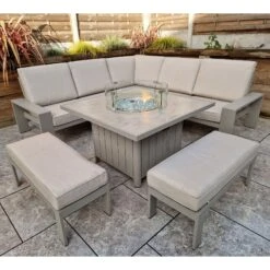 Venus Light Grey L Shape Corner Sofa With 2 Benches & Fire Pit Table -Garden Furniture Sales venus light grey l shape corner sofa with 2 benches fire pit table p83642 173134 zoom