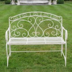 White Antique Style Double Seater Garden Bench