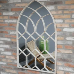White Arch Rustic Outdoor Mirror