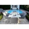 White Patterned Top Rectangular Outdoor Dining Table With Firepit