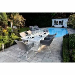 White Patterned Top Rectangular Outdoor Dining Table With Firepit -Garden Furniture Sales white patterned top rectangular outdoor dining table with firepit p76656 145578 zoom