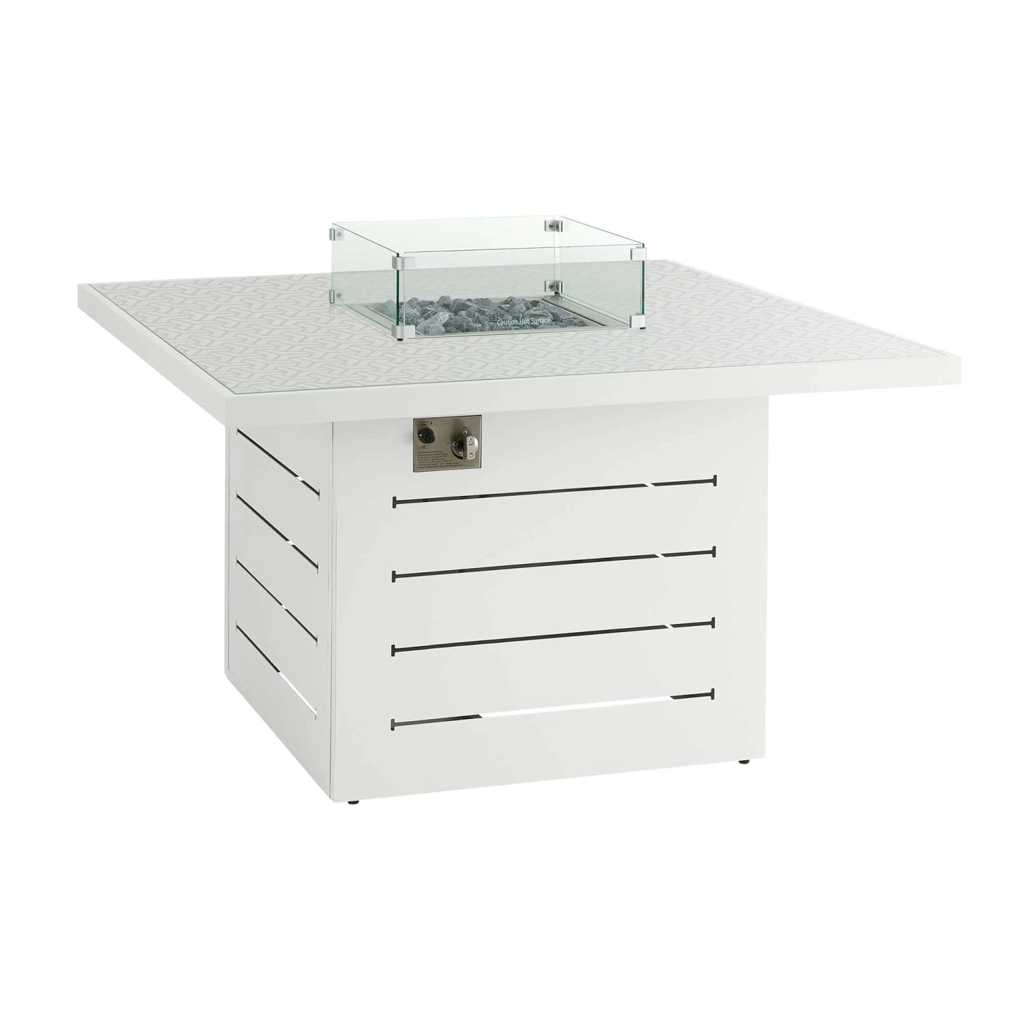 White Patterned Top Square Outdoor Dining Table With Firepit 2 White Patterned Top Square Outdoor Dining Table With Firepit - Image 2