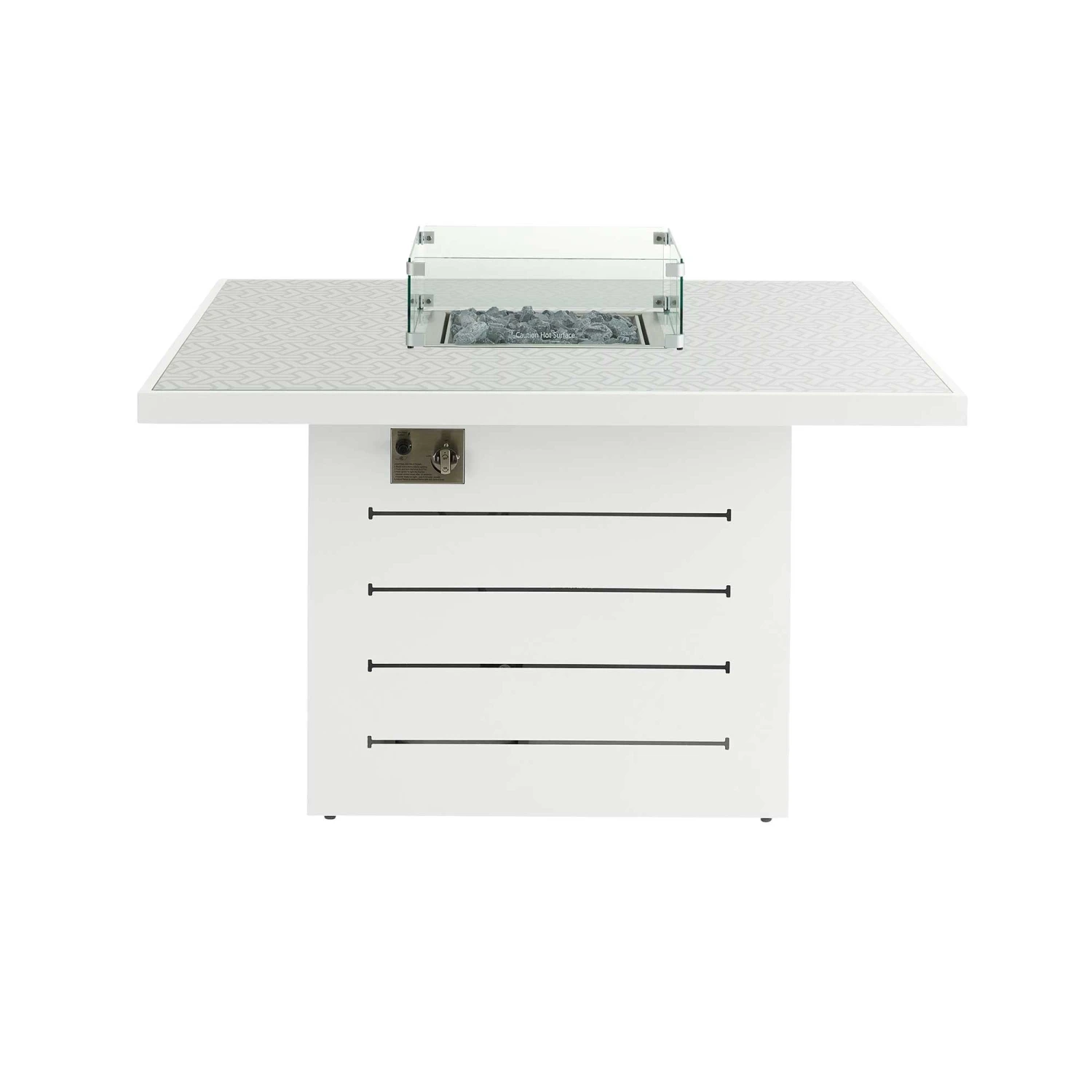 White Patterned Top Square Outdoor Dining Table With Firepit 3 White Patterned Top Square Outdoor Dining Table With Firepit - Image 3